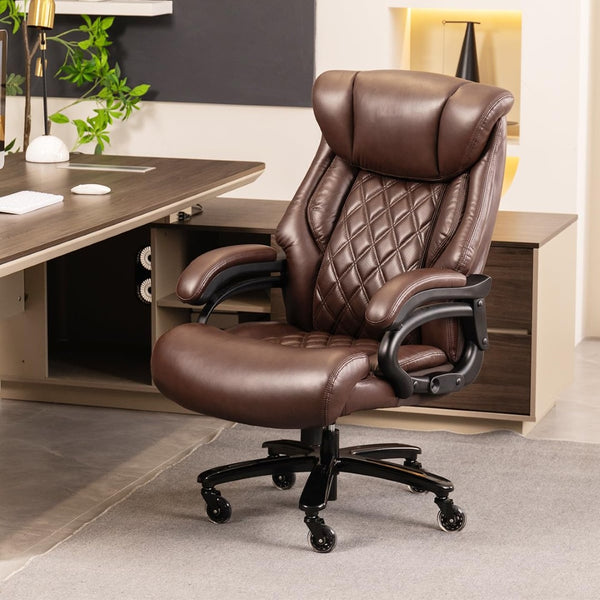 English Elm 500lbs Heavy Duty Executive Chair Wide Spring Seat Ergonomic High Back Home Office Brown W5201P418285