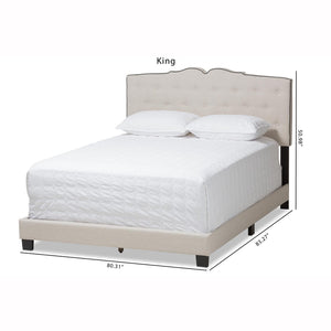 Baxton Studio Baxton Vivienne King Size Bed – Elegant Light Beige Upholstered Design with Curved Headboard & Comfort CF8747-P-Light Beige-King