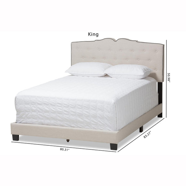 Baxton Studio Baxton Vivienne King Size Bed – Elegant Light Beige Upholstered Design with Curved Headboard & Comfort CF8747-P-Light Beige-King
