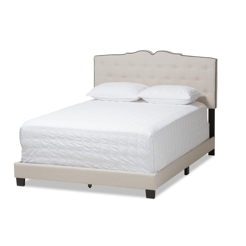 Baxton Studio Baxton Vivienne King Size Bed – Elegant Light Beige Upholstered Design with Curved Headboard & Comfort CF8747-P-Light Beige-King