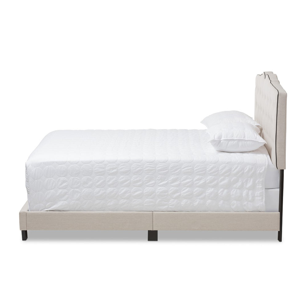 Baxton Studio Baxton Vivienne King Size Bed – Elegant Light Beige Upholstered Design with Curved Headboard & Comfort CF8747-P-Light Beige-King