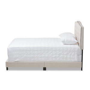 Baxton Studio Baxton Vivienne King Size Bed – Elegant Light Beige Upholstered Design with Curved Headboard & Comfort CF8747-P-Light Beige-King