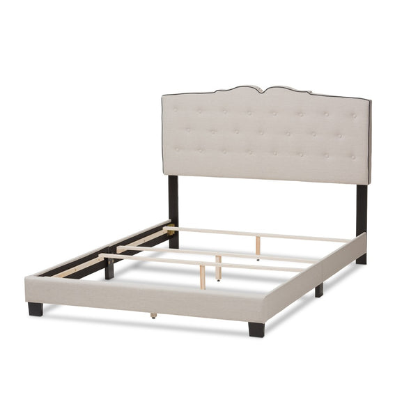 Baxton Studio Baxton Vivienne King Size Bed – Elegant Light Beige Upholstered Design with Curved Headboard & Comfort CF8747-P-Light Beige-King