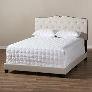 Baxton Studio Baxton Vivienne King Size Bed – Elegant Light Beige Upholstered Design with Curved Headboard & Comfort CF8747-P-Light Beige-King