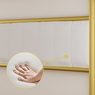 English Elm Queen-Size Beige Linen Platform Bed Frame with Gold Metal Accent, Upholstered Headboard, 800 lb Capacity W2992P233415