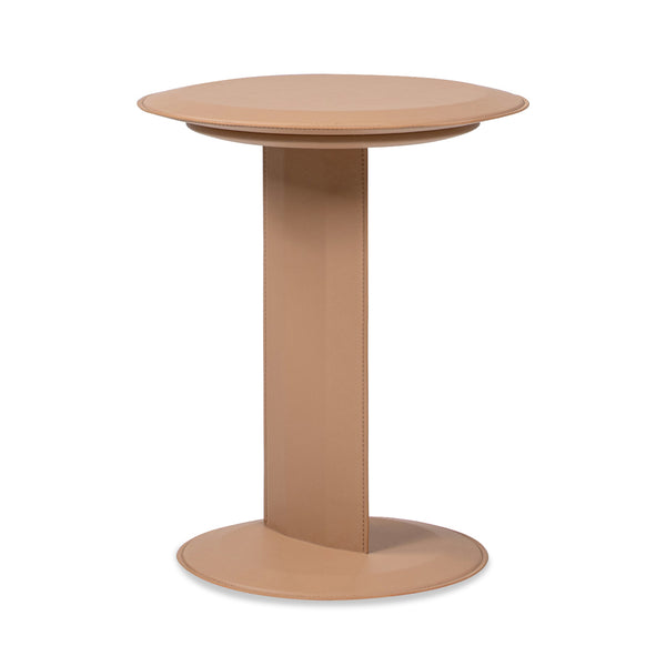 English Elm Jennifer Taylor Home - Mode Saddle Brown 18" Leatherette C-Shape Sofa Side Table — Upholstered, Modern, Easy-Clean Surface B2719P246001