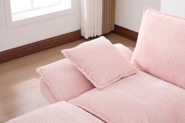 English Elm Sectional Cloud Sofa Modular Deep Seat Corduroy Upholstered Living Room Couch with Storage Pink W395S00131