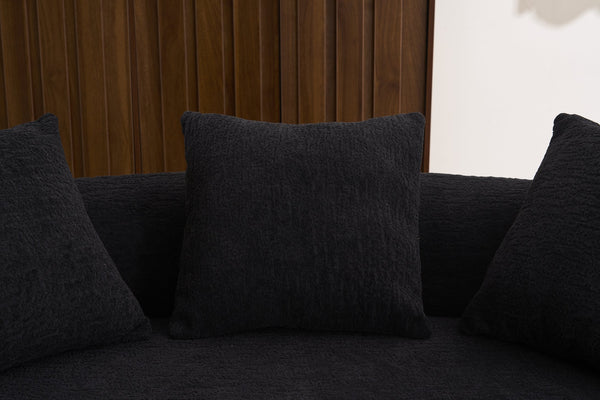 English Elm LY-025S Black Curved Loveseat — Chenille Velvet, 30D Foam & Spring Comfort, No Assembly, 65" Compact Sofa with 3 Pillows W2231P329643