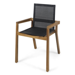 English Elm Christopher Knight Home® - BELFAST Outdoor Dining Chair Set of 2 with Acacia Wood Frame, Black Mesh Seats, Durable Weather-Resistant Design Teak 63256.00