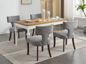 English Elm Mid Curved Back Dining Chairs Set of 2 with Copper Nail Trim, High-Density Foam Seats, Walnut Legs Gray W1143P186367