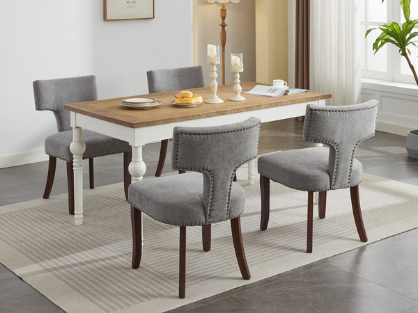 English Elm Mid Mid Century Modern Dining Chair with Curved Back, Copper Nail Trim, High-Density Foam & Walnut Legs Gray W1143P186367