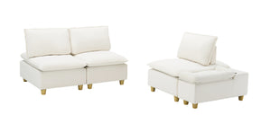 English Elm 88-inch minimalist modern three-seater velvet sofa with movable seats, solid wood frame, 500lb capacity Beige W1658S00122