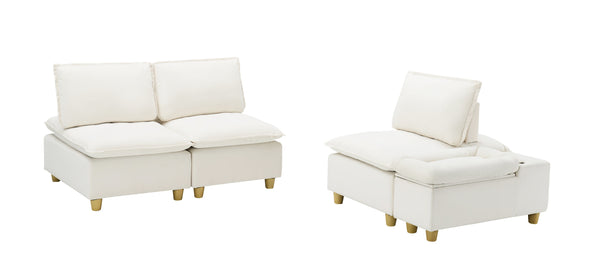 English Elm 88-inch minimalist modern three-seater velvet sofa with movable seats, solid wood frame, 500lb capacity Beige W1658S00122