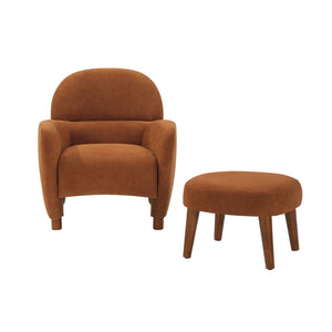 English Elm Modern Upholstered Accent Chair with Ottoman Set for Cozy Reading Nooks and Small Spaces Orange W2085P382557