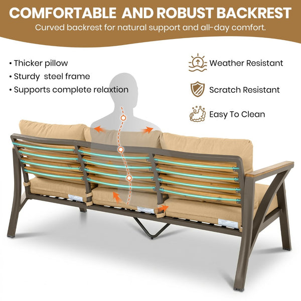 English Elm 6-piece Outdoor Conversation Set with Acacia Wood Accents and Steel Frame Patio Seating Brown N704G201256D