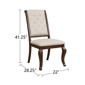 English Elm Set Of 2 Cream Upholstered Dining Chairs With Tufted Backs & Nailhead Trim In Barley Java Finish B016P225455-GIGA