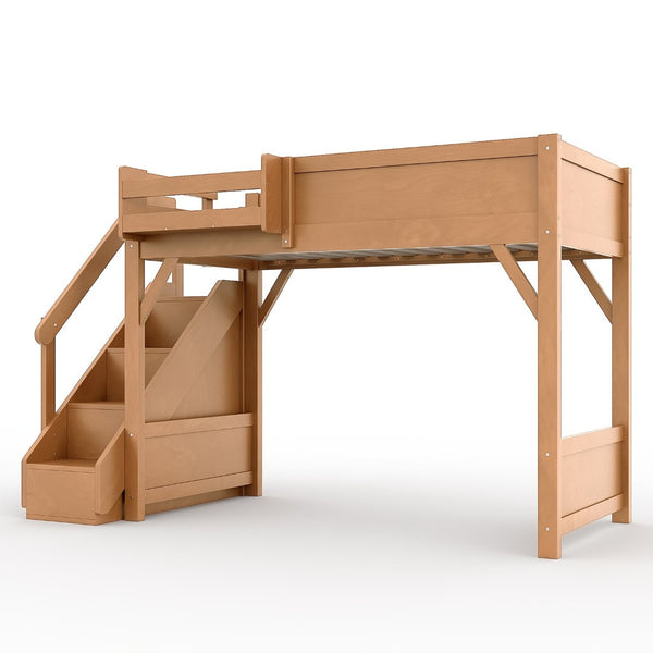English Elm Twin Low Loft Bed Solid Pine Frame Kids Study Desk Blackboard Storage White Antique Natural W1580S00553