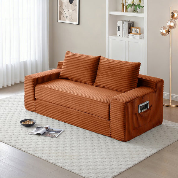 English Elm Memory Foam Cloud Loveseat with Pull-Out Bed, Convertible Floor Sofa Bed for Small Spaces and Guests Orange W2677P395124