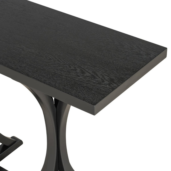 English Elm U-style Farmhouse Console Table Oak Veneer Top Curved Rubberwood Legs Entryway N711P295300B