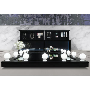 English Elm ELISA LED Vanity Set with Stool, Solid Wood & Glass Top, Built-In Speakers and Spacious Storage Black 30.75 L x 19.69 W x 28.86 H B201S00355