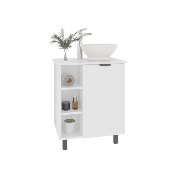English Elm Vanity Compact White Engineered Wood Sink Cabinet with 1 Door, 5 Shelves, 4 Legs, Durable Storage B097P350311