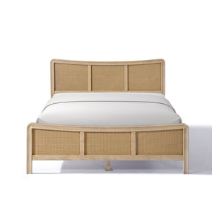 English Elm Christopher Knight Home® - Boho Curved Wooden Bed Frame with Adjustable Rattan Headboard, Solid Wood Slats, 800lb Support N758P266372N
