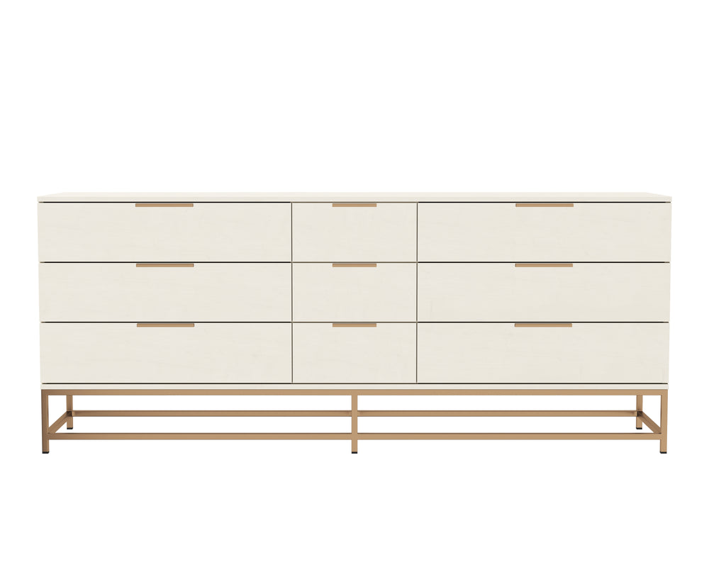 Sunpan Rebel Dresser – Modern Cream Oak Wood Design with 9 Soft Closing Drawers and Elegant Hardware Large - 84W x 18.25D x 34.5H