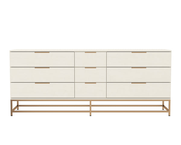 Sunpan Rebel Dresser – Modern Cream Oak Wood Design with 9 Soft Closing Drawers and Elegant Hardware Large - 84W x 18.25D x 34.5H