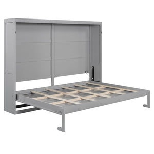 English Elm Queen Murphy Wall Bed with Led Lighting Modern Cabinet Folds Flat for Studio Living Gray LP100973AAE