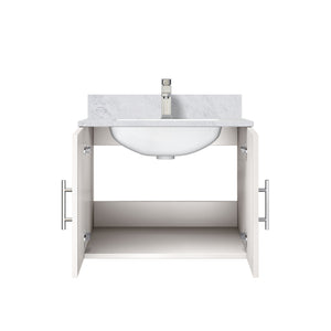 English Elm Glossy White Bath Vanity With Carrara Marble Countertop & Faucet Set - Modern, Compact Design For Elegance B2731P258568