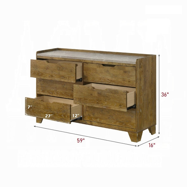 English Elm Transitional Six Drawer Solid Rubberwood Dresser Warm Aspen Brown Bedroom Storage B2741P411512
