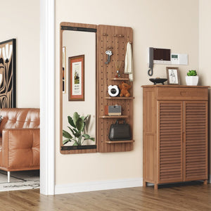 English Elm 47.6 Inch Sliding Full Length Mirror with Hidden Rubber Wood Storage Panel for Bedroom W2987P289181