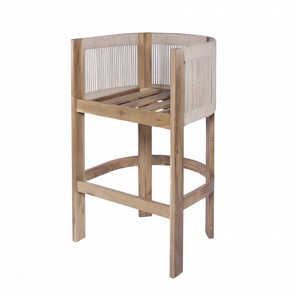 English Elm Christopher Knight Home® - Matera Teak & Beige Barstool Set of 2 – Acacia Wood, Rope Cording, Wraparound Back for Outdoor/Indoor seating N775P255942T