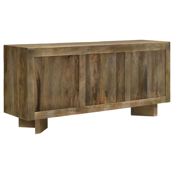 English Elm Roman Mango Brown Chevron 3-Door Server with Ornate Bracket Feet, Adjustable Shelves & Rustic Charm B062P358298