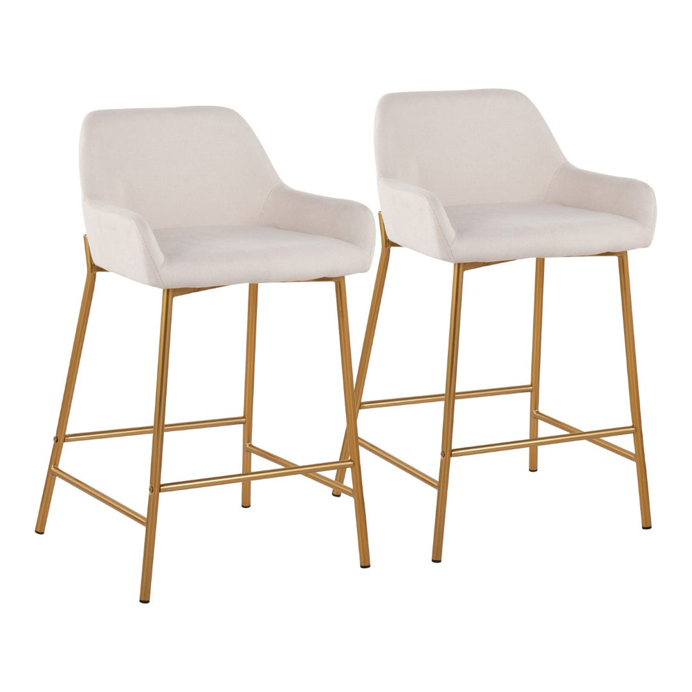 English Elm Contemporary Gold Metal and Cream Upholstered Counter Stools for Kitchen Islands Set B202S00037