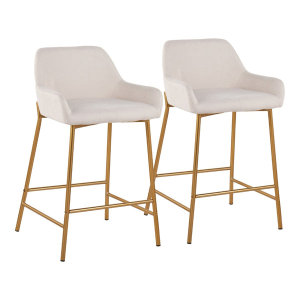 English Elm Contemporary Gold Metal and Cream Upholstered Counter Stools for Kitchen Islands Set B202S00037