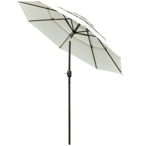 English Elm Outsunny 9Ft Deluxe Patio Umbrella With Crank & Tilt, Vented 3-Tier Canopy For Ultimate Shade Comfort W2225P200443-GIGA
