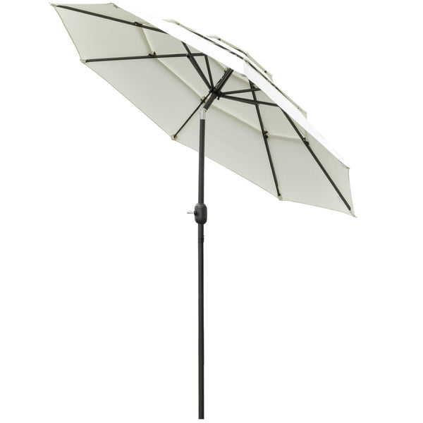 English Elm Outsunny 9Ft Deluxe Patio Umbrella With Crank & Tilt, Vented 3-Tier Canopy For Ultimate Shade Comfort W2225P200443-GIGA