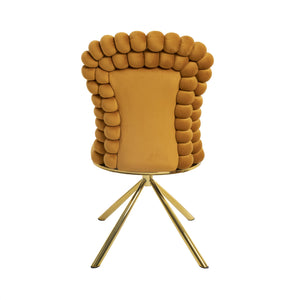 English Elm Dining Velvet Swivel Chairs Set of 2 with Hairball Backrest, Gold Metal Legs, Plush Foam Seat, Adjustable Feet Orange W757P281149