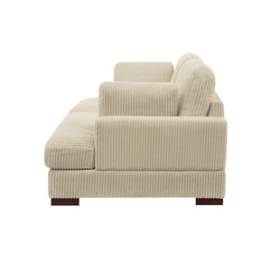 English Elm Large Corduroy Chaise Loveseat with Extended Leg Support for Relaxed Living Rooms Beige B2748S00008