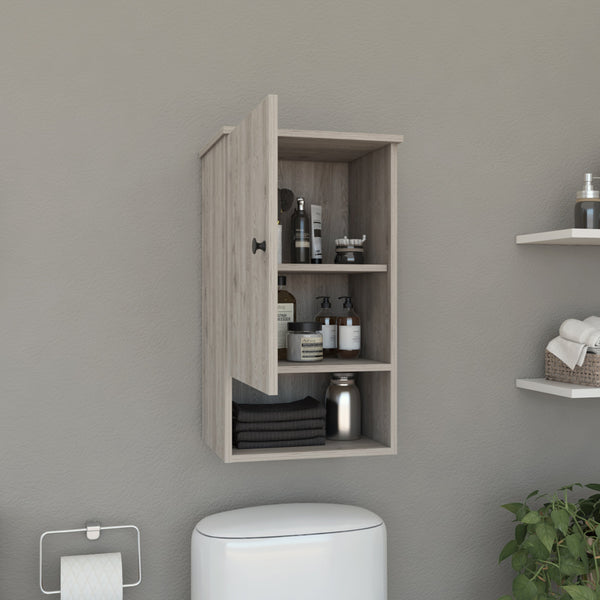 English Elm St. Angelo Grey Medicine Cabinet with Soft-Close Door, Engineered Wood, Two Internal Shelves & Open Shelf B200P188849