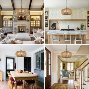 English Elm Farmhouse Rattan Pendant Lights - 4-Light Boho Chandelier, Adjustable Wicker Fixture For Any Space W2738P185429