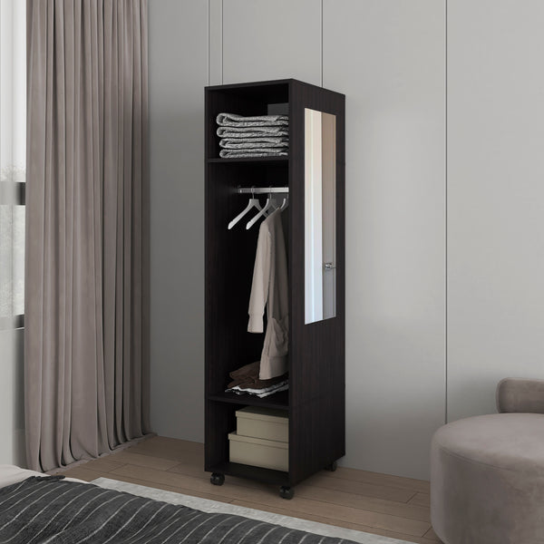 English Elm Wardrobe Devon Black Engineered Wood with Mirror, Clothing Rod & Shelves — Compact Bedroom Storage Durable B092P225206