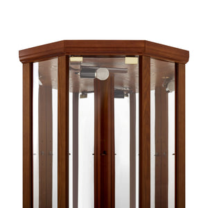 English Elm 6 Shelf Lighted Corner Curio Cabinet with Adjustable Tempered Glass Shelves, Acrylic Mirror Back, Solid Wood Frame Walnut W1693P170906