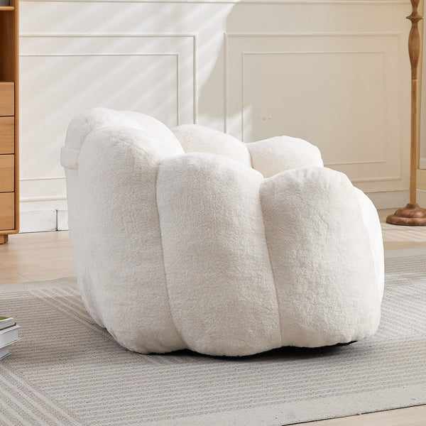 English Elm Lotus memory foam bean bag sofa with pull ring — anti-fouling faux fur, non-slip base, cozy support White W2311P357139