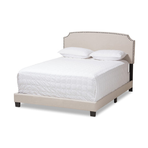 Baxton Studio Baxton Studio Modern Upholstered Bed with Curvaceous Headboard and Nailhead Trim for Stylish Bedrooms Odette Beige CF8747-S-Light Beige-Queen