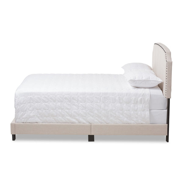 Baxton Studio Baxton Studio Modern Upholstered Bed with Curvaceous Headboard and Nailhead Trim for Stylish Bedrooms Odette Beige CF8747-S-Light Beige-Queen