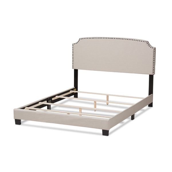 Baxton Studio Baxton Studio Modern Upholstered Bed with Curvaceous Headboard and Nailhead Trim for Stylish Bedrooms Odette Beige CF8747-S-Light Beige-Queen