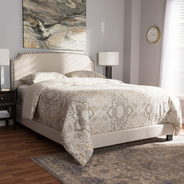 Baxton Studio Baxton Studio Modern Upholstered Bed with Curvaceous Headboard and Nailhead Trim for Stylish Bedrooms Odette Beige CF8747-S-Light Beige-Queen