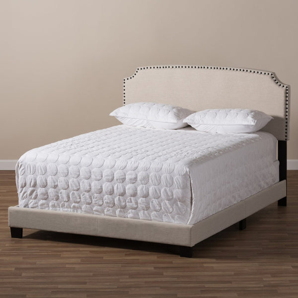 Baxton Studio Baxton Studio Modern Upholstered Bed with Curvaceous Headboard and Nailhead Trim for Stylish Bedrooms Odette Beige CF8747-S-Light Beige-Queen